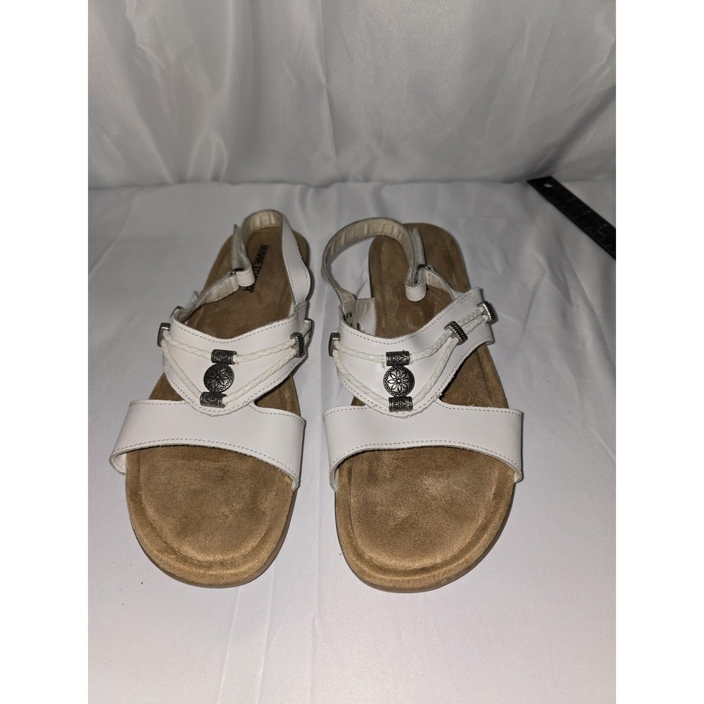 Minnetonka Women's White Leather Comfortable Sandals Shoes 11 M